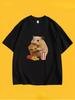 Funny Hamster Eating Burger TShirt Unisex WOMEN Meme Graphic Tee Summer Short Sleeve Black Shirt Humor Foodie Streetwear Tops