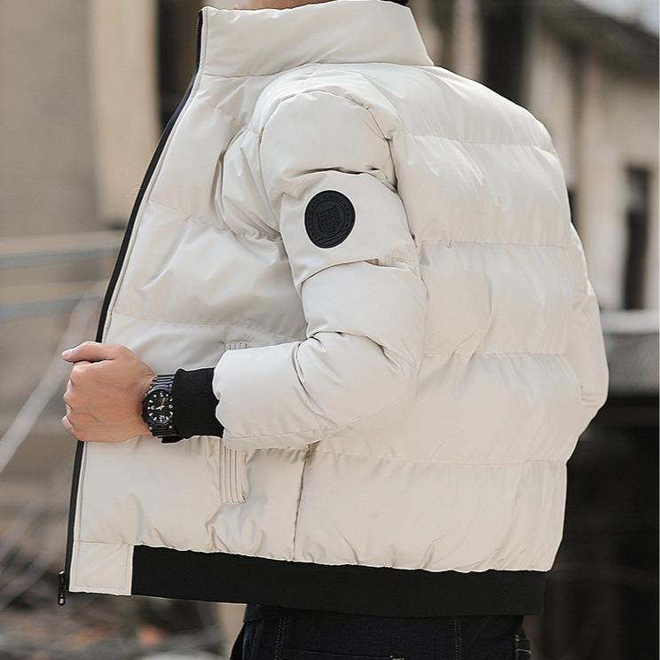 Trendy Men's Cotton-padded Jacket for Winter Loose Solid Color Parka Coat Casual Thickened Coat Stand-up Collar for Warmth Short Cotton-padded Jacket