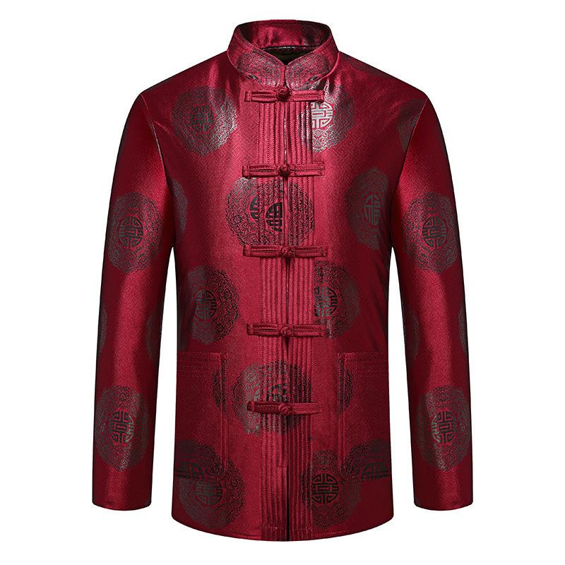 Winter Printed Longevity Cotton-padded Clothes Tang Clothing, Velvet Festive Middle-aged and Elderly Men's Cotton-padded Jackets