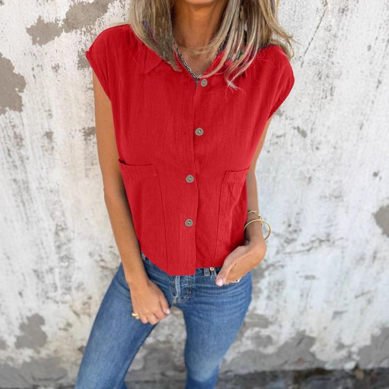 Letní trend Límec Dámské jednobarevné Módní Ležérní Košile Top Vesta Košile