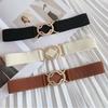 Womens Metal Sophisticated Buckle Elastic Waist Belt Available In Black Beige And Camel Styles For