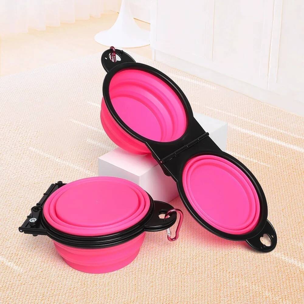 2 in 1 Collapsible Dog Travel Bowl Double Bowls Folding Food Water Bowl Portable Hangable Dog Feeder for Outdoor Dog Product