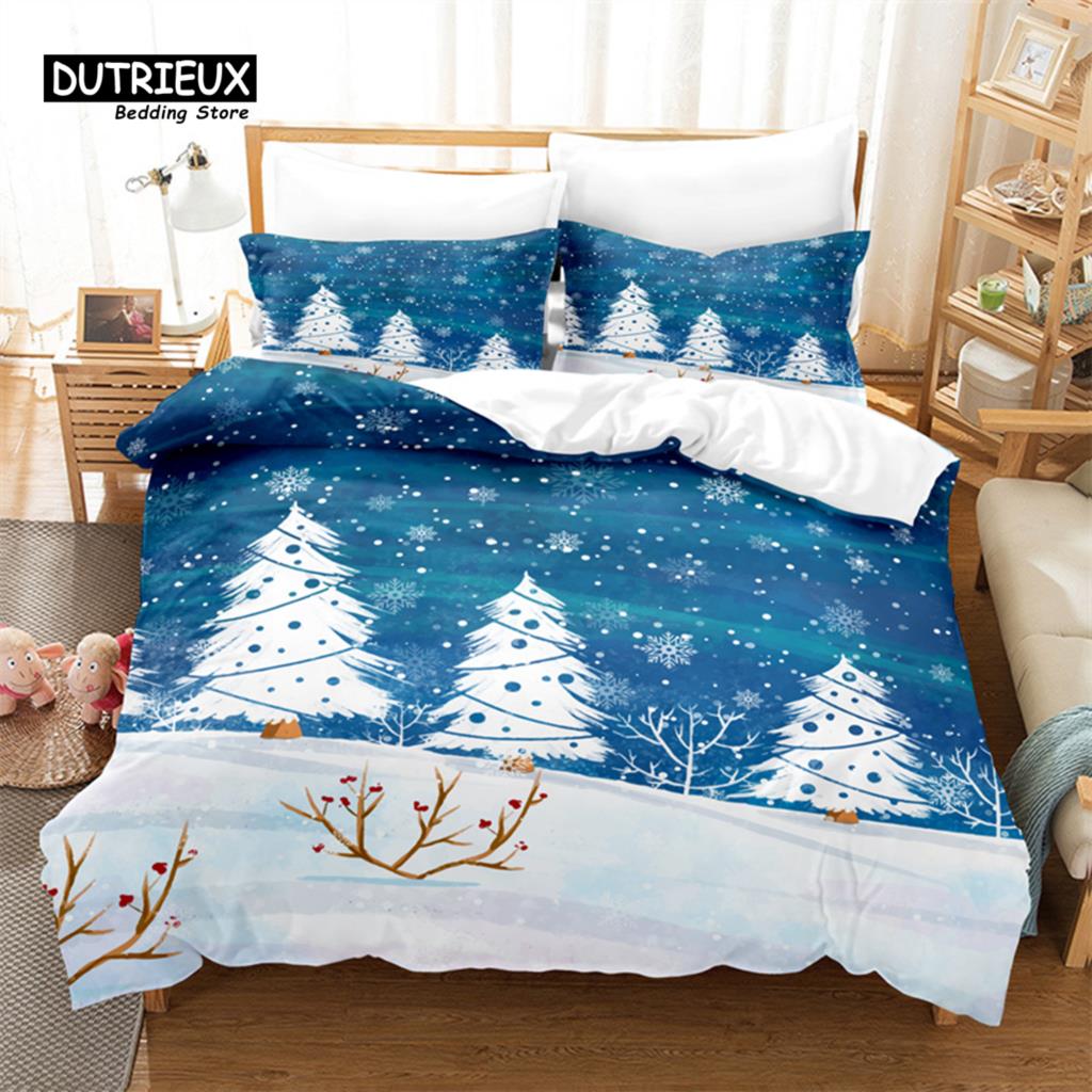 Comforter Christmas Snowman Tree Bedding Set 3Pcs Soft Comfortable Breathable For Bedroom Guest Room Decor