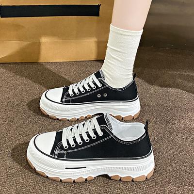 Schuhe Damen Dicksohlige Canvas-Schuhe Damen Neue Frühling und Herbst Schwarze Muffin Freizeit-Sneaker Sommer Sport Weiße Schuhe