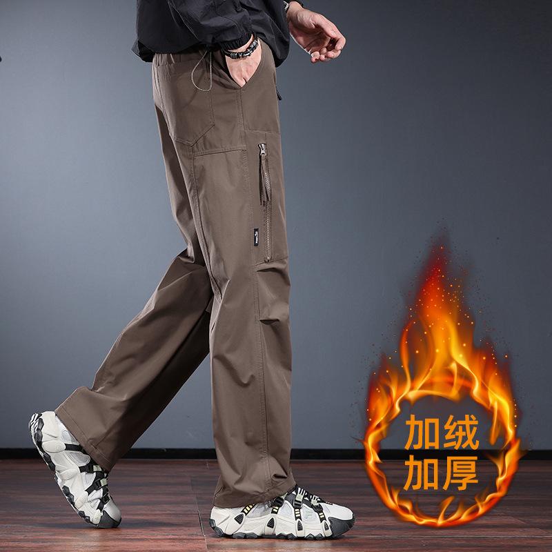 High-end outdoor charging casual pants men's loose straight paratrooper pants three-proof hiking sports mountain tooling trousers tide