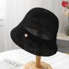 Hat female spring summer simple versatile small round standard bucket hat travel show face small sunshade sunscreen knitted bucket hat