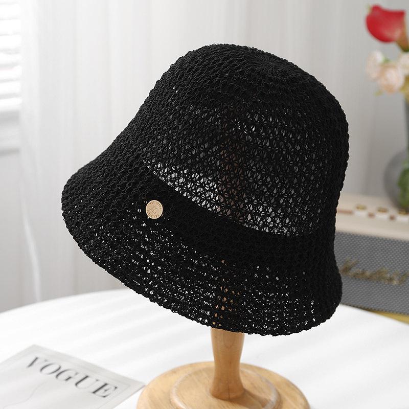Hat female spring summer simple versatile small round standard bucket hat travel show face small sunshade sunscreen knitted bucket hat