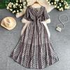 Women's V Neck Floral Chiffon Maxi Dress High Waist A-Line Casual Dress for Summer Vacation