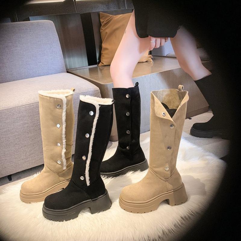 Thick-soled Long Snow Boots for Women 2025 New Autumn and Winter Dual-wear, Fleece and Thickened Warm Fashion Boots Cotton Shoes