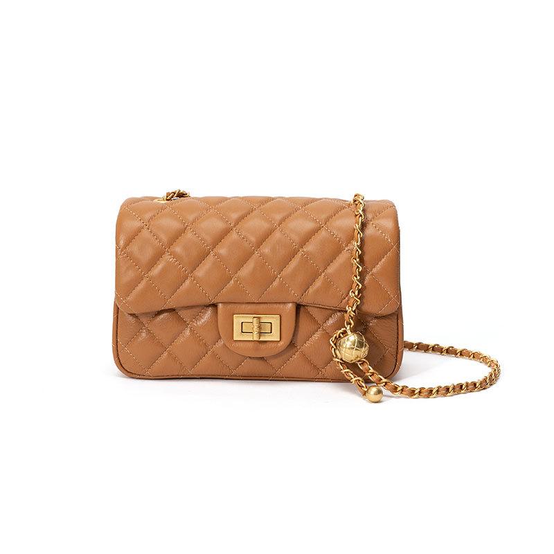 

Сумка-мешок из кожи с верхним слоем Diamond, женская сумка в стиле аромата, маленькая, высокого класса, сумка через плечо с золотым шариком, сумка-цепочка коричневый