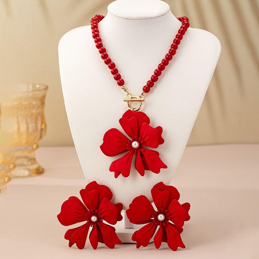 Light Luxury Flower Necklace Earrings Pearl Beaded Women's Necklace Suit  Banquet