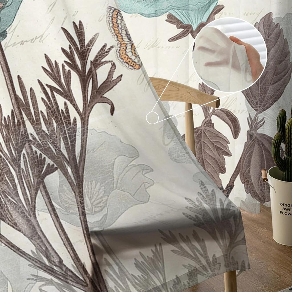 Vintage Tulpen Blumen Schmetterlinge Schlafzimmer Transparente Gardinen Urlaub Dekoration Fenster Voile Tüll Vorhang