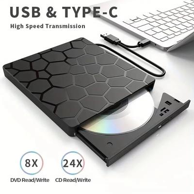 7-in-1 Externes DVD-Laufwerk mit USB 3.0 & Typ C DVD-Brenner Optisches Laufwerk Rekorder CD/DVD-Player CD-Brenner für Laptop Desktop