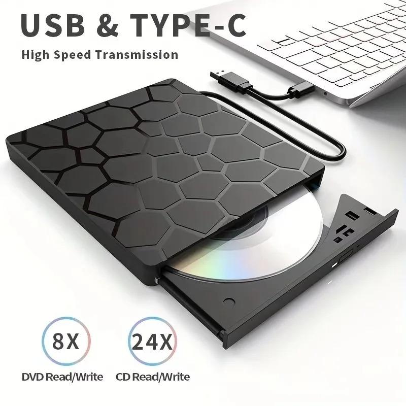 7 in 1 External DVD Drive with USB3.0&Type C DVD Burner Optical Disk Drive Recorder CD/DVD Player CD Writer for Laptop Desktop