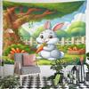 Cute Bunny Eating Carrot In Garden Pattern Wall Hanging Tapestry Decorative Tapestry Home Decor for Bedroom and Living Room