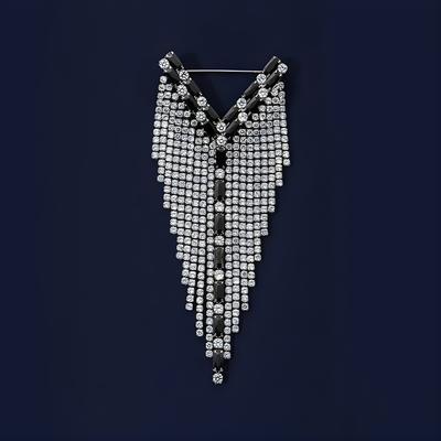 Brož s třásněmi z třpytivých diamantů, Dámská luxusní křišťálová brož, Lehký luxusní nika design, Doplňky k špendlíku na sako
