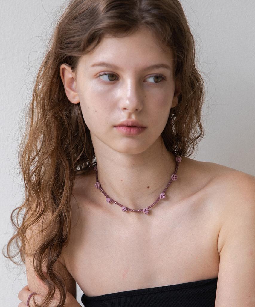 Merrymotive Mute Purple Rose And Crystal Necklace