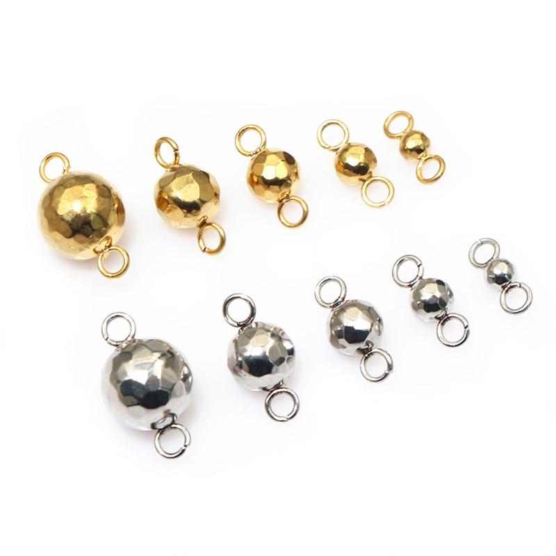 20pcs 4/5/6/8mm Double Loops Round Stainless Steel Bead Ball Charms Pendant Connector Earrings Necklace DIY Jewelry Accessories