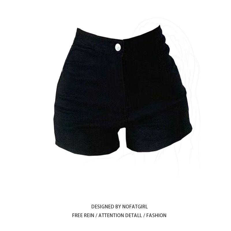 

Plus Size Fat Girl Black Tight Denim Shorts Women s Summer High Waist Slimming Hot Pants Sexy Hip A- Shaped Short Pants Shorts M