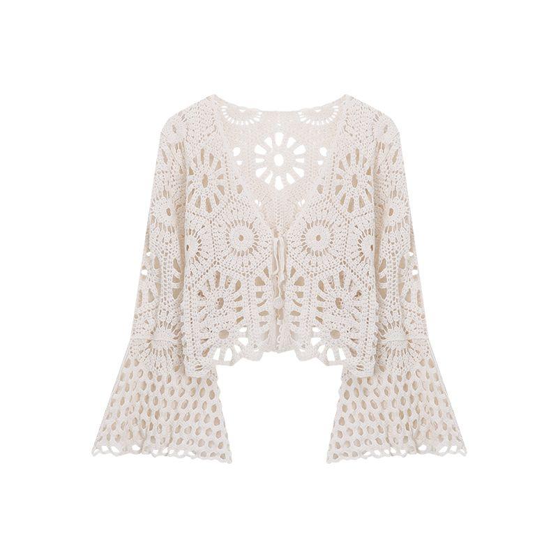 

Вязаный крючком комплект из двух частей в стиле морского отдыха, платье-слинг Cut Out Outwear One size