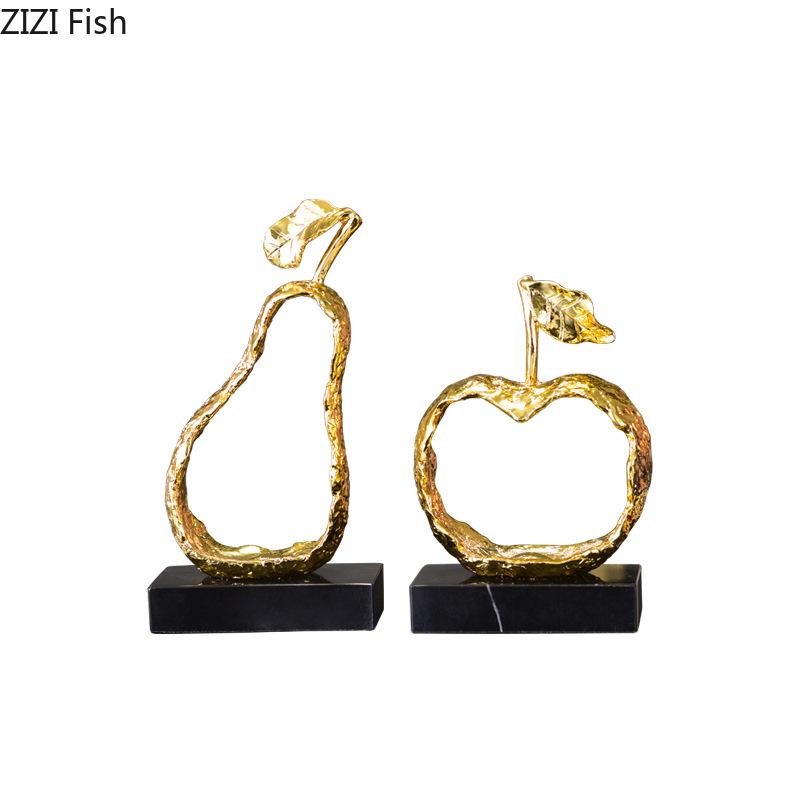 Fruit Shaped Metal Crafts Fruits Statue Ornaments Apple/pear Hollow Out Artwork Desk Decoration Sculpture Modern Home Decor