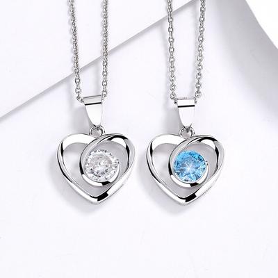 Sterling Silver S925 Heart -Shaped Fashion Pendant Natural Crystal Zircon Women 'S Clavicle Short Necklace