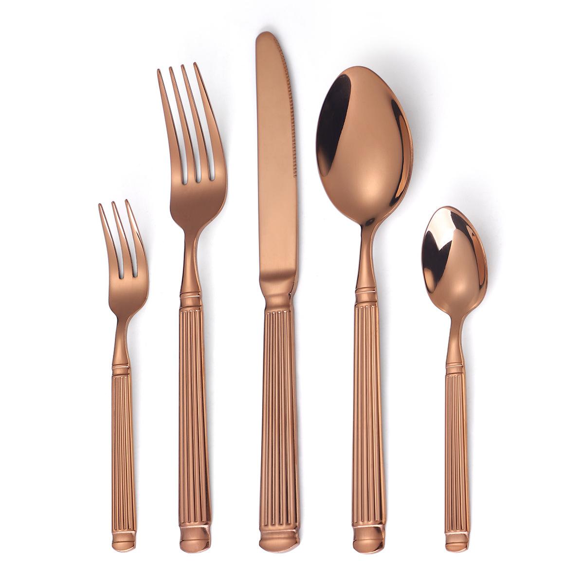 

Римская колонна, набор посуды из нержавеющей стали, ресторан и отель, общественная посуда, набор из 5 предметов, кухонный нож для стейка, вилка ярко-розовый