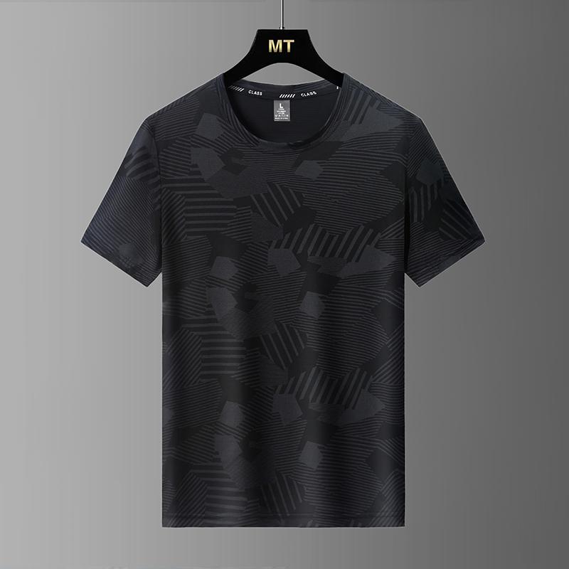 Kurzärmeliges Modisches Rundhals-EisSeiden-T-Shirt für Herren Sportlich Lässig Oberteile Herren Leicht Atmungsaktiv Fitness Große Größe Kurzärmelig