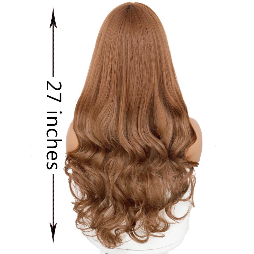 XINRAN Long Wavy Wigs for Black Women African American Synthetic Hair Pink Brown Wigs with Bangs Heat Resistant Wig