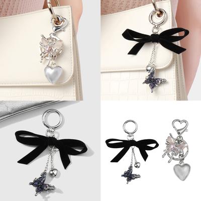 Elegant Silver Heart Bowknot Keychain Charm Pendant Handmade Heart Keyring for Women Fashionable Backpack Ornament