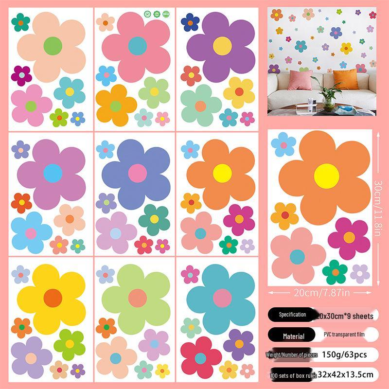 Colorful Flower Wall Stickers for Children's Bedroom, Bedside, Wardrobe, and Kindergarten Classroom