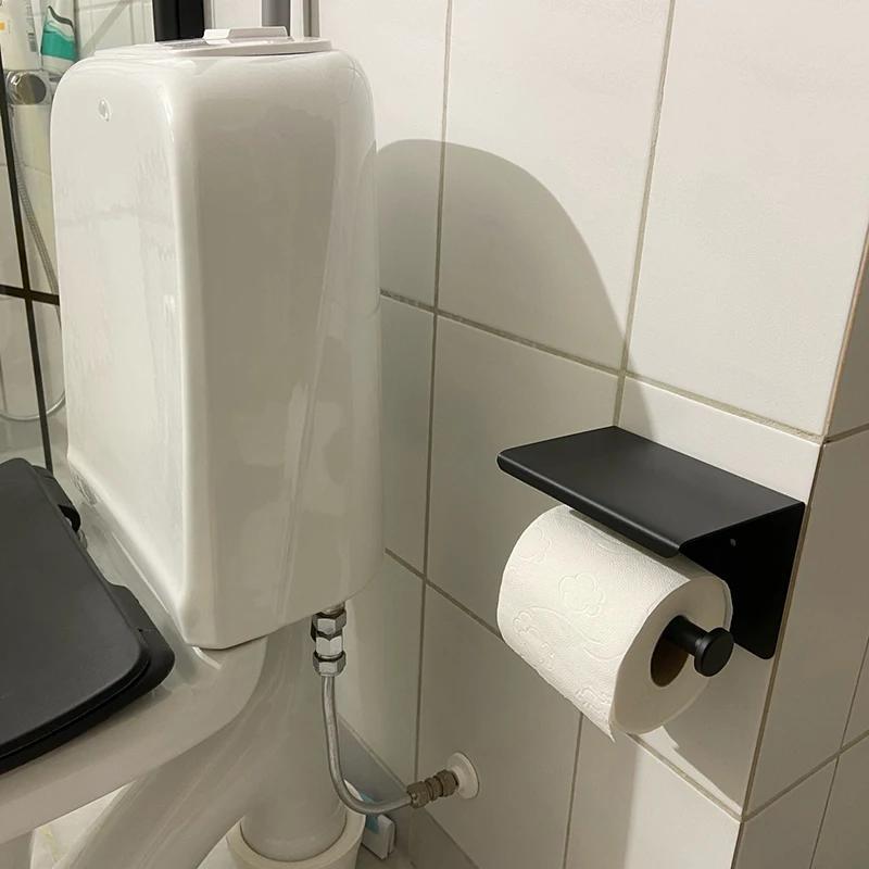 Stainless Steel Toilet Paper Holder Shelf with Tray Bathroom Accessories Kitchen Wall Hanging Punch-Free