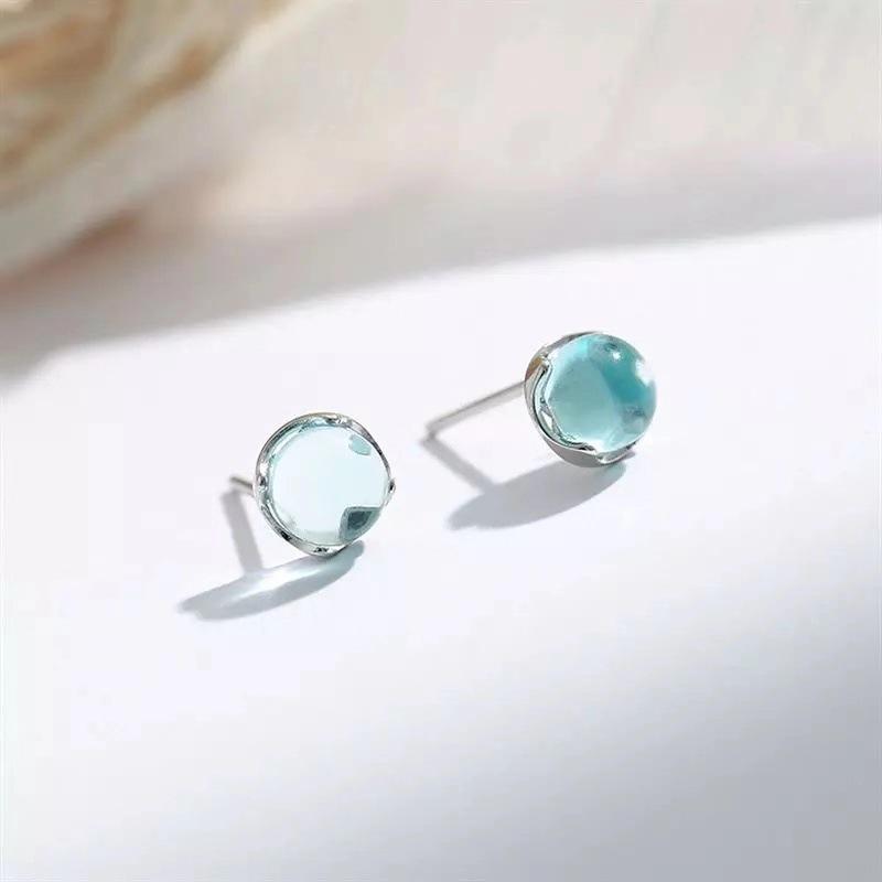 Beixi Silver Mermaid Bubble Stud Earrings, Pure Silver with Blue Crystal - Simple, Fresh, and Elegant Accessories for Women.