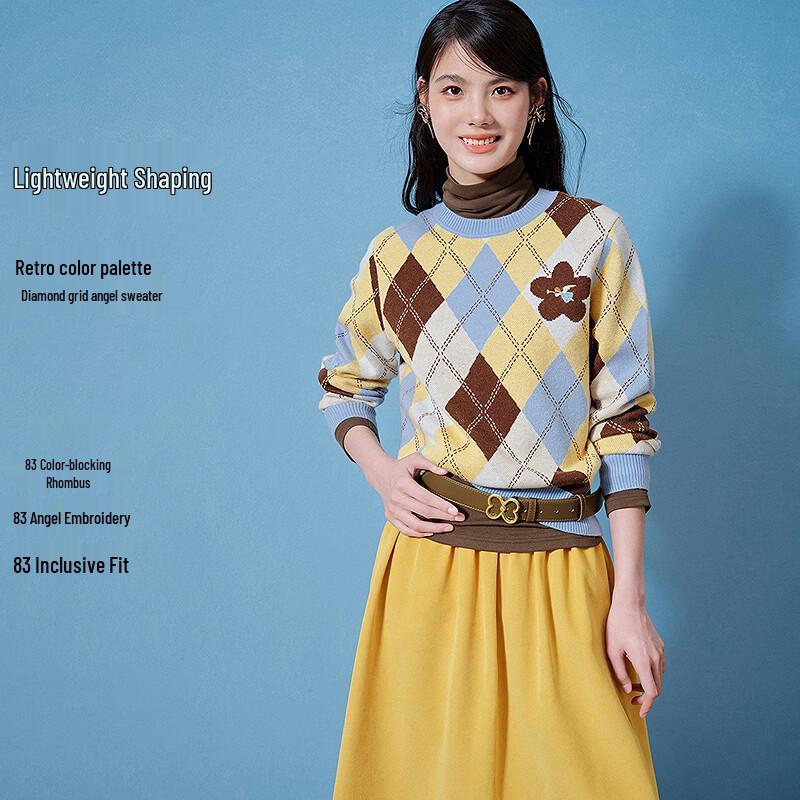 LEDIN Colorblock Argyle Round-Neck Knitted Sweater