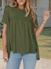 Womens Summer Babydoll Peplum Top Short Sleeve Crew Neck Casual Blouse