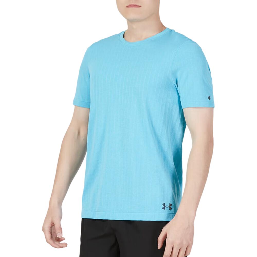 Under Armour Solid Color Mesh Design Round Neck Sports T-Shirt Men Tops Glacier-Blue 1373724-433