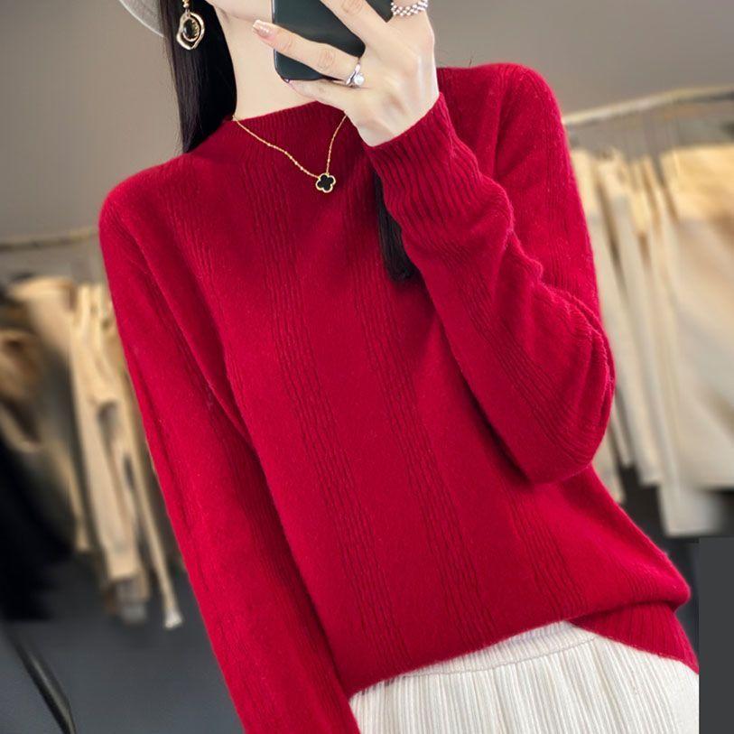 

Женский свитер-пуловер, весенний корейский вариант, однотонный свободный вязаный свитер, короткий топ, весенний и осенний базовый топ для женщин 2XL темно-красного