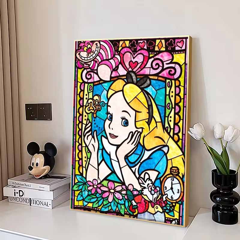 Disney Diamond Painting Alice in Wonderland Stained Glass Artwork Cute DIY Rhinestone Mosaic Cross Stitch Kit Embroidery Gift Home Decor
