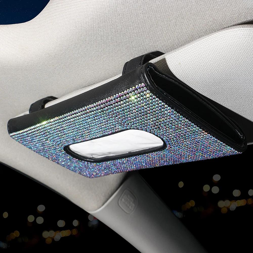 Kristall Auto Taschentuchhalter Handtuch Auto Sonnenblende Taschentuchbox Auto Aufbewahrung Autozubehör Diamant Auto Innenraumzubehör für Frau