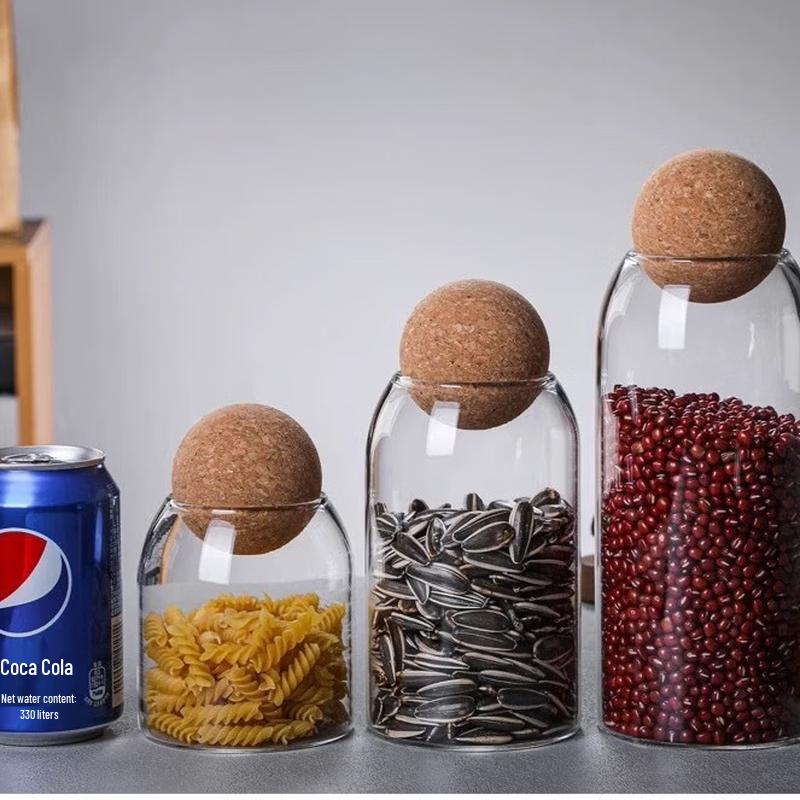 ZISIZ Spherical Glass Storage Jar Set with Cork Stopper