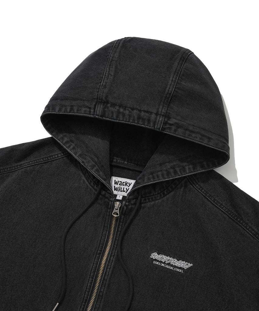 Wacky Willy Denim Hooded Zip-Up Jumper Black