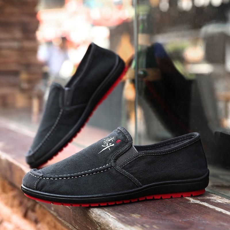 נעלי שעועית נגד החלקה ועמידות בפני שחיקה לגברים עם סוליה רכה לנעלי בד נוחות וקז'ואל, נעלי בד ישנות של בייג'ינג, נעלי עבודה בודדות