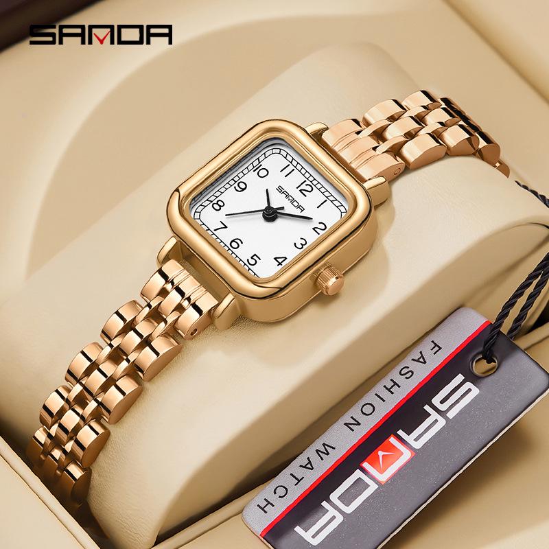 Sanda Women's Fashion Quartz Watch with Leather or Steel Strap - Waterproof and High-End Design.