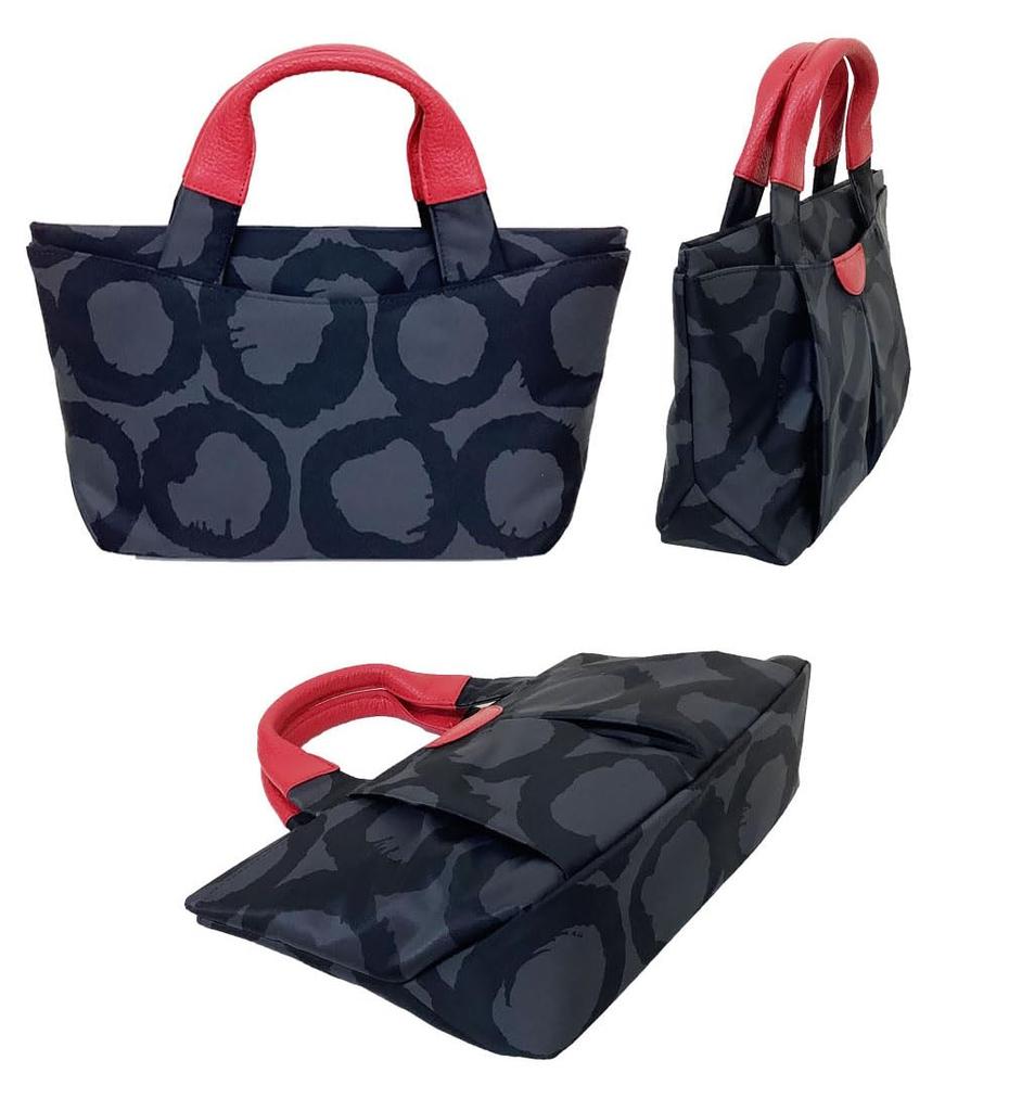 [HARUBE] Kyoto Naniwaya Nylon Lightweight Small Tote Bag, Handbag, Artisan Dyed, Beautiful Design for Women, #E6-609 [Circle] (Gray x Red)
