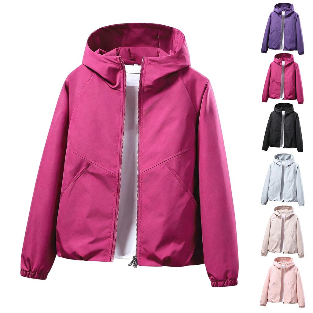 Leichte Kapuzenjacke für Damen, lässige lockere Passform, Outdoor-Windjacke, schlichtes Design, Pendler-Oberbekleidung, einfarbiger Stil, Frühling Herbst