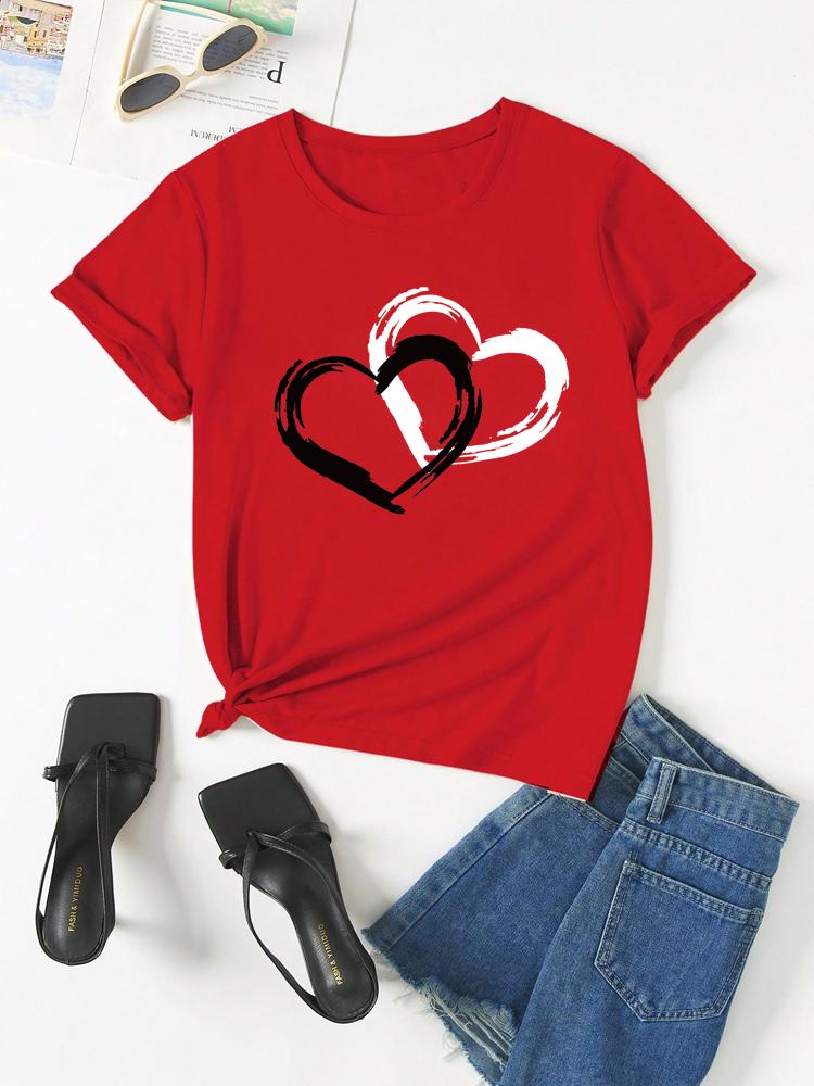 Fashionable Heartshaped Pattern Print Cotton Tshirt Forboth Unisex and Women Suitable for Summer Casual Wear and Minimalist Style