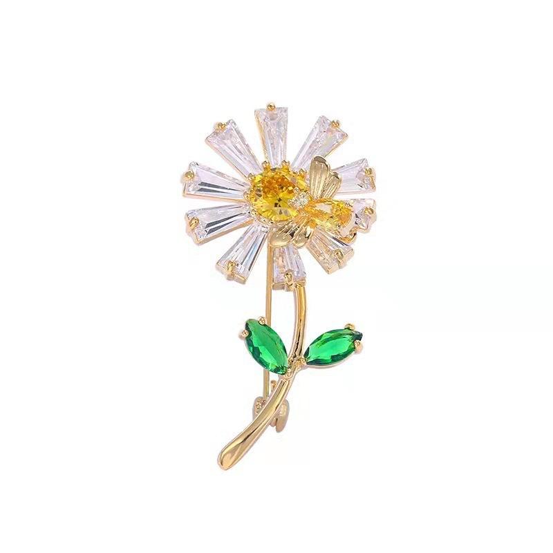 Spilla da donna con colletto a forma di corsage coreano, in lega di metallo con strass, con diamanti e cristalli, con fiore di girasole e margherita, PD1973