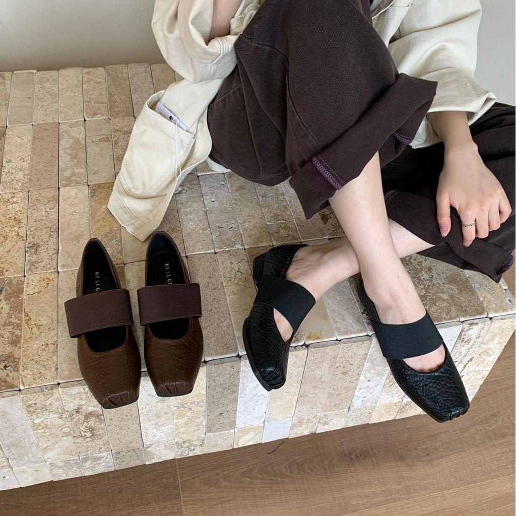 2025 New Autumn Shallow Mouth Elastic Band Granular Pattern Ballet Pig Nose Ballet Women's Single Shoes