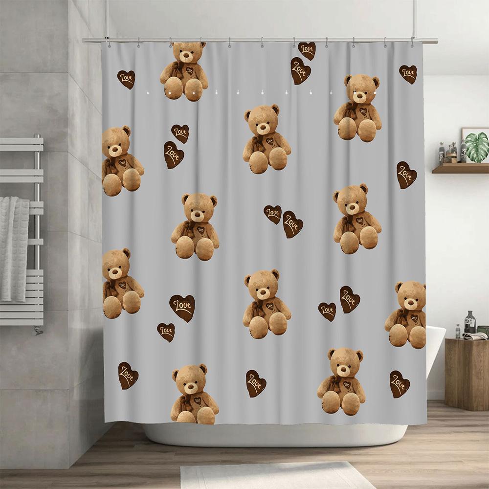 Teddy Bear Print Shower Curtain Home Decoration Waterproof Bathroom Wall Covering Decor