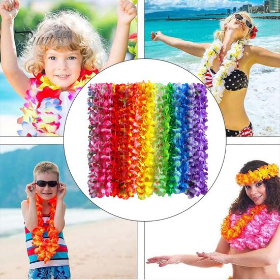 Beach Dance Leis Party Accessories 24Pcs Hawaiian Faux Silk Flower Necklace Tropical Decorations Favor Birthday Pool Decoration Supplies
